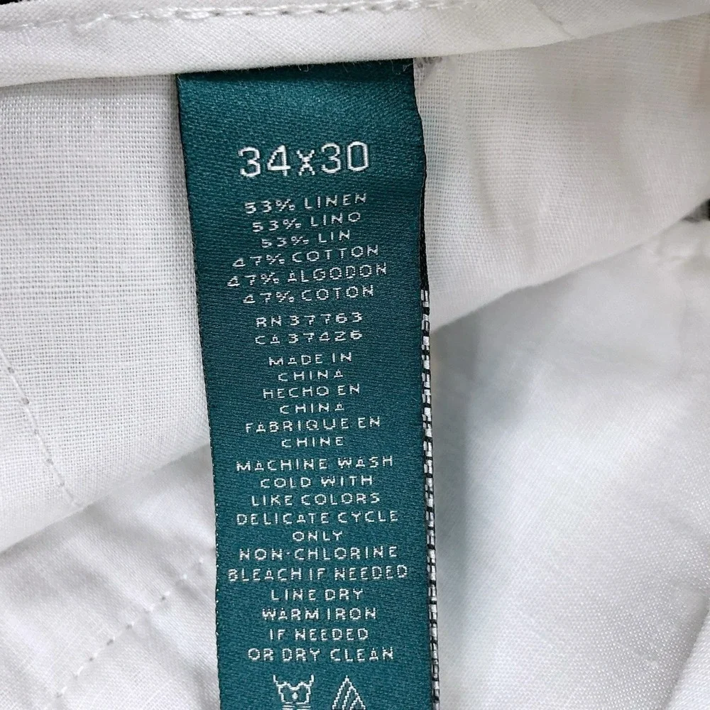 Perry Ellis Pants Men 34x30 (ACTUAL 34x29) Beige Linen Blend Straight Trousers
